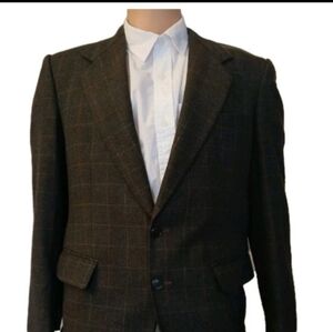 Men's Brown Checkered Blazer Sz 37 Wool Preowed